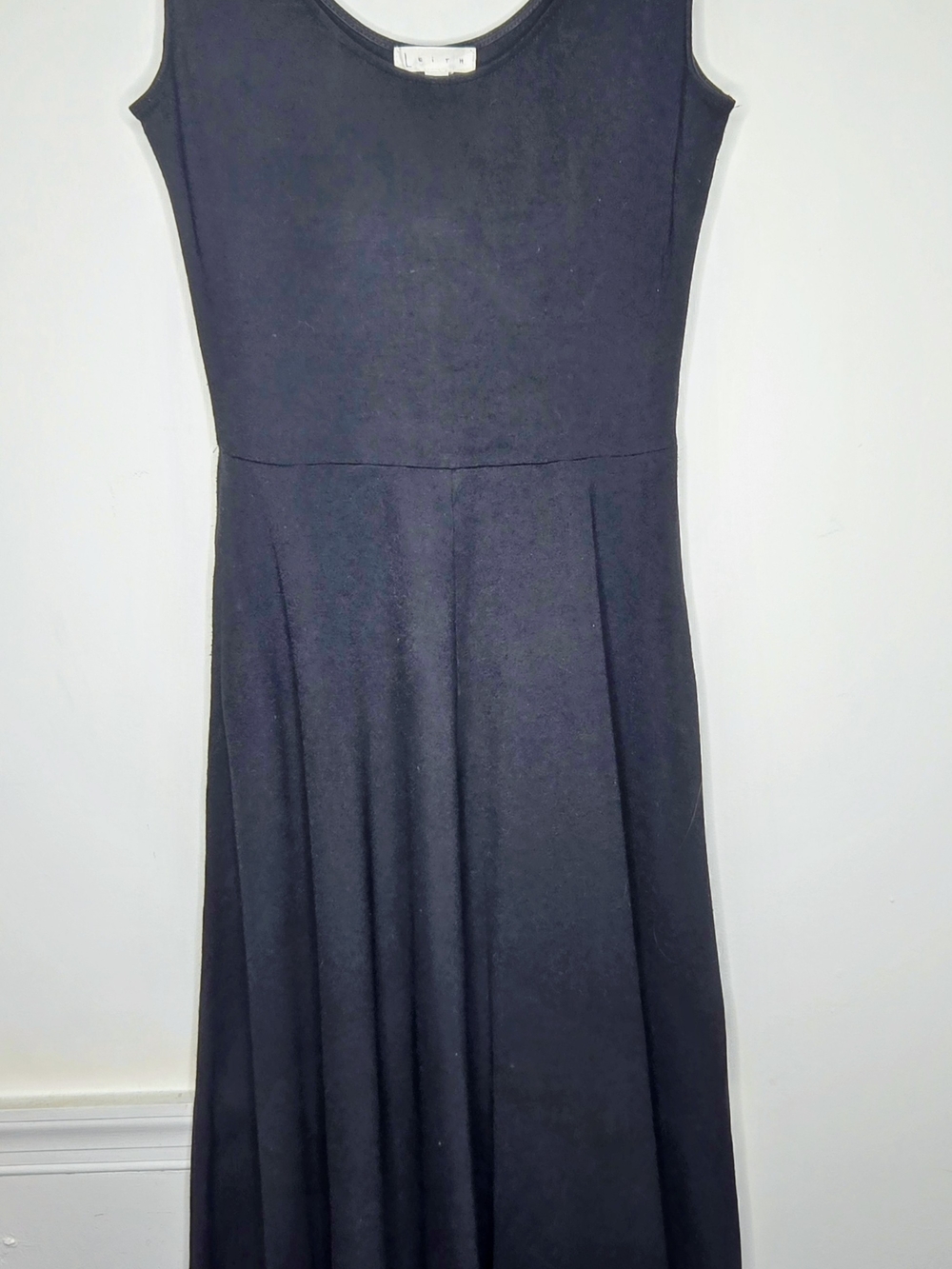 Classic Black Sleeveless Fit-and-Flare Stretch Knit Everyday Dress Midi XS